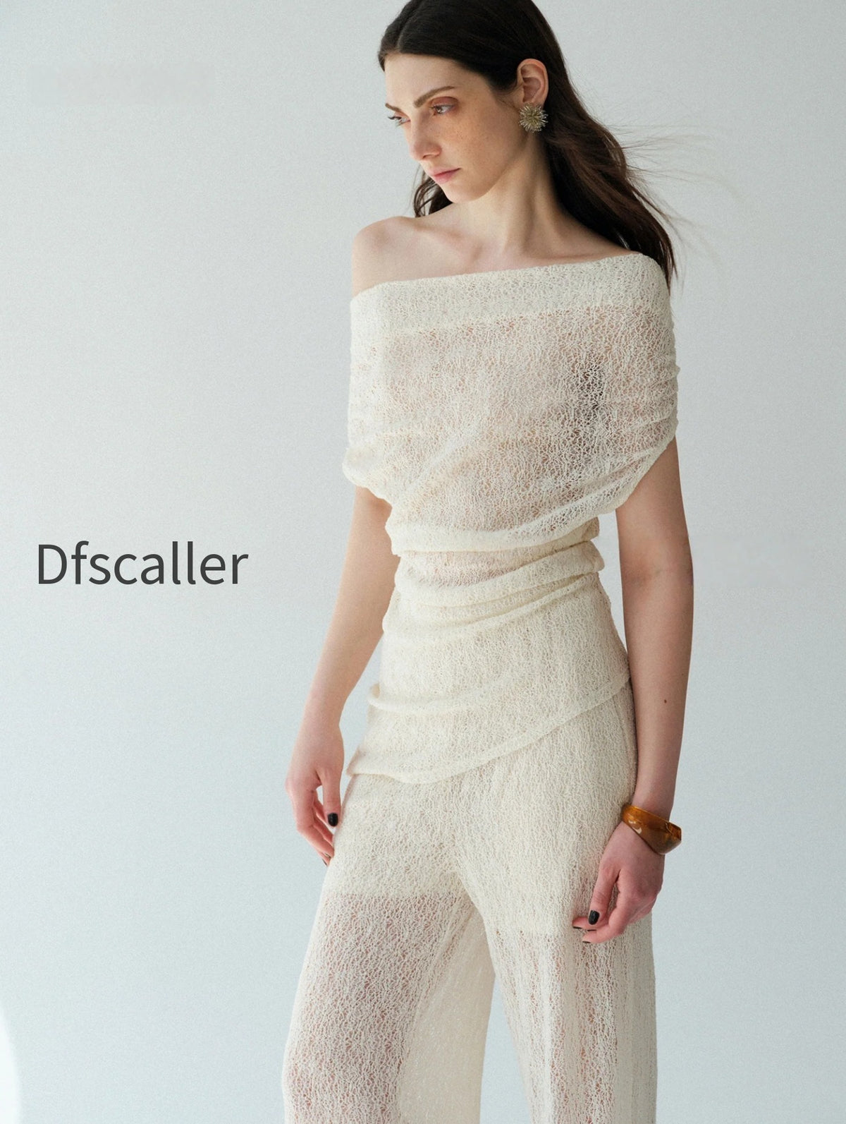 heavy-lace-sheer-off-shoulder-draped-top-straight-micro-flare-pants-set-convertible-two-way-statement-ensemble