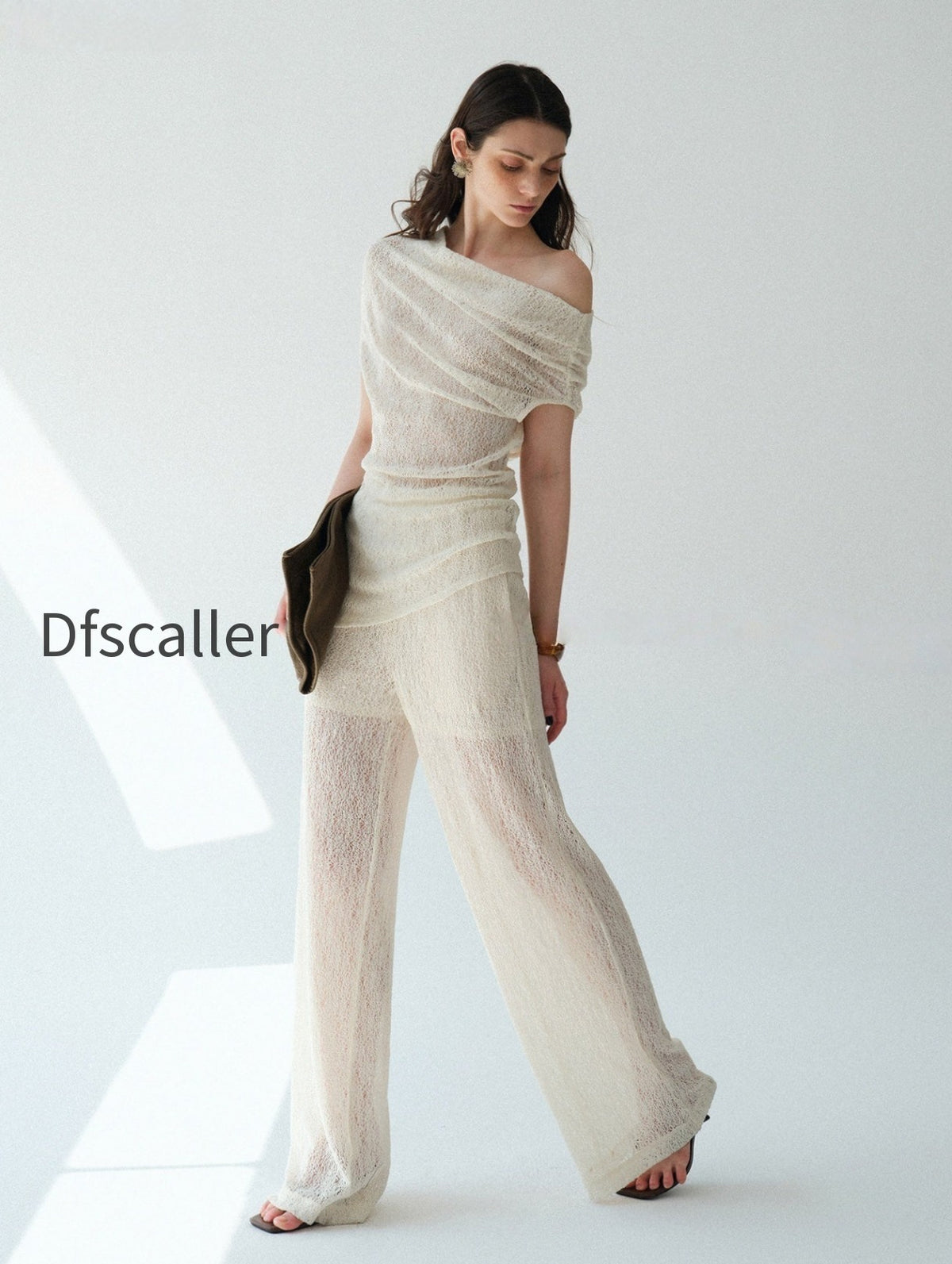 heavy-lace-sheer-off-shoulder-draped-top-straight-micro-flare-pants-set-convertible-two-way-statement-ensemble