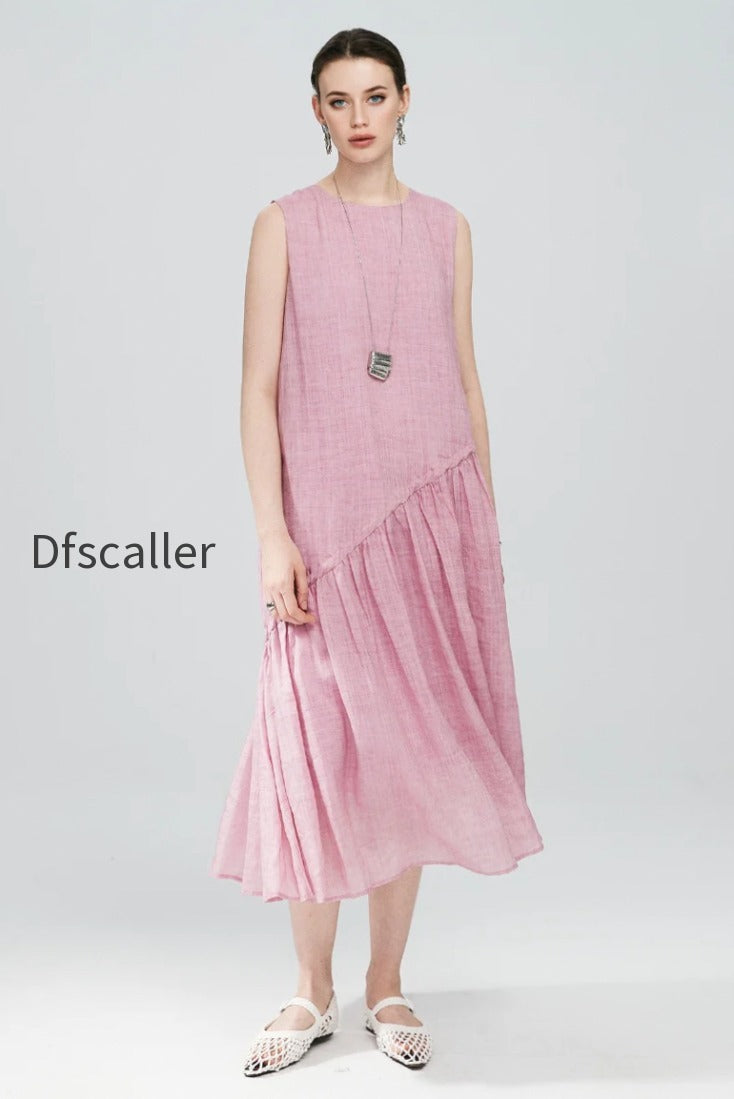 pink-ramie-tencel-tiered-swing-beach-tank-midi-dress