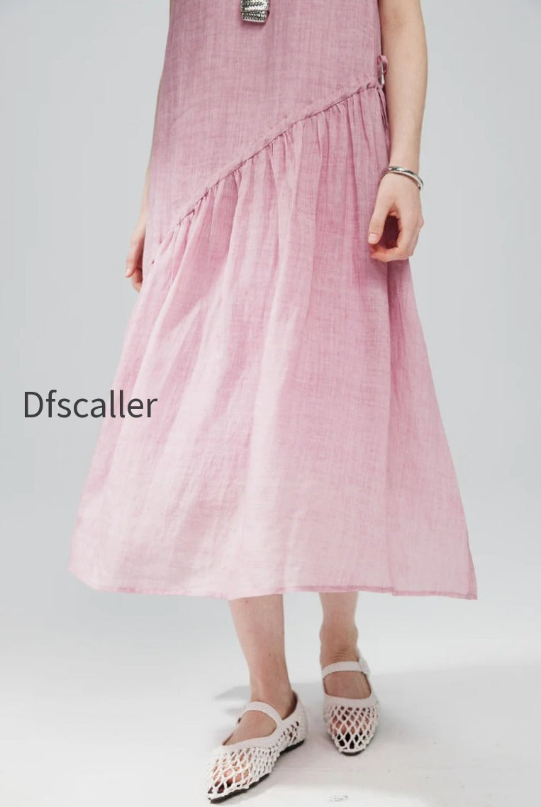 pink-ramie-tencel-tiered-swing-beach-tank-midi-dress