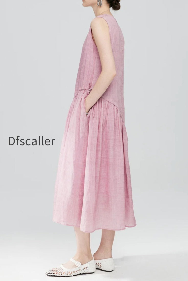 pink-ramie-tencel-tiered-swing-beach-tank-midi-dress