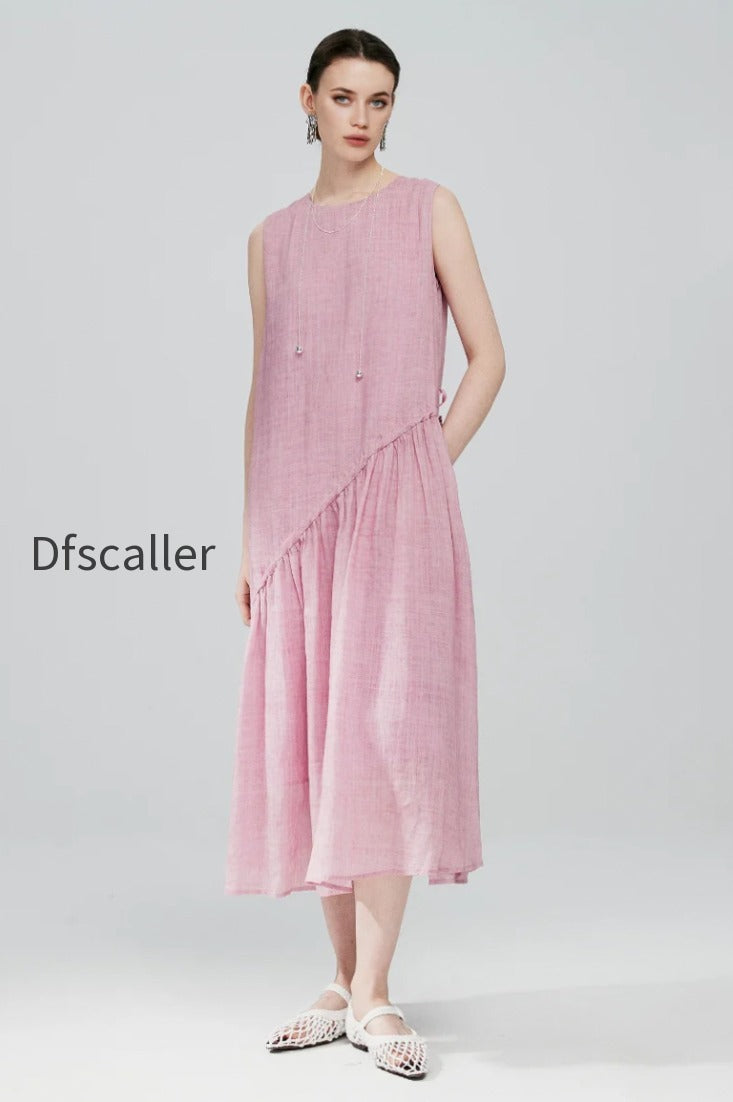 pink-ramie-tencel-tiered-swing-beach-tank-midi-dress