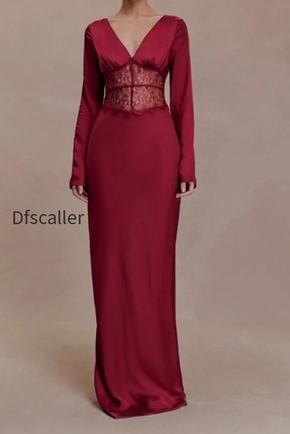 deep-v-neck-lace-panel-bodycon-maxi-lace-dress