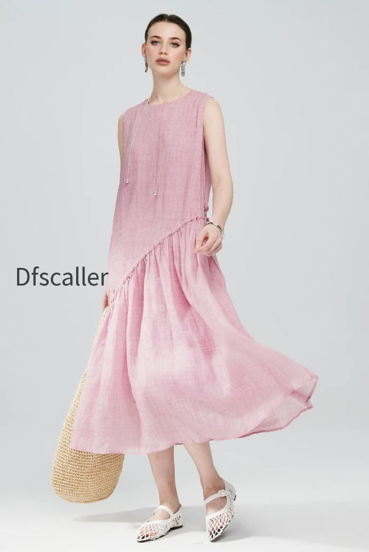 pink-ramie-tencel-tiered-swing-beach-tank-midi-dress