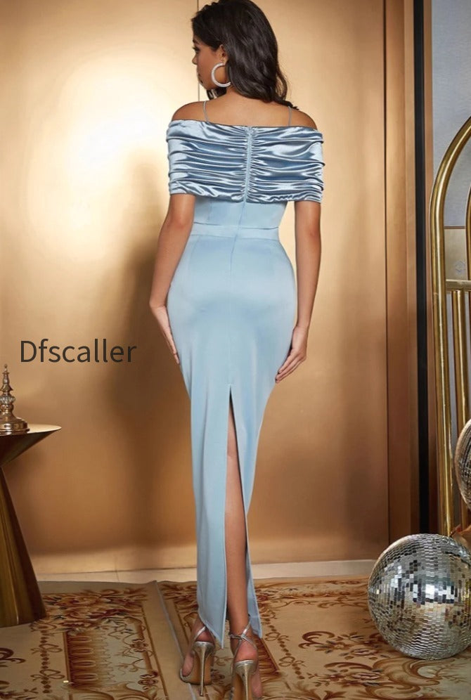 satin-ruched-panel-off-shoulder-fitted-silk-dress