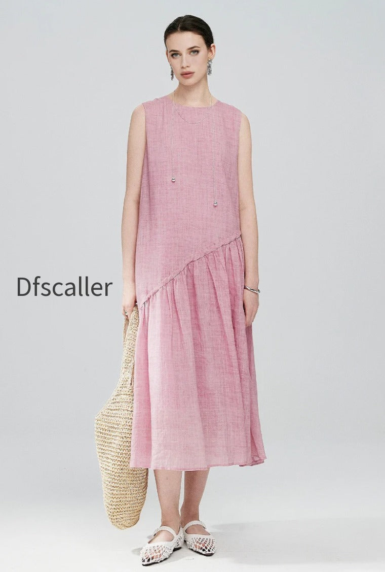 pink-ramie-tencel-tiered-swing-beach-tank-midi-dress