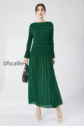 designer-inspired-pleated-long-sleeve-smocked-maxi-dress-in-emerald-green