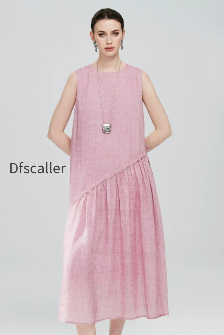 pink-ramie-tencel-tiered-swing-beach-tank-midi-dress
