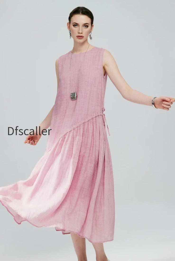 pink-ramie-tencel-tiered-swing-beach-tank-midi-dress