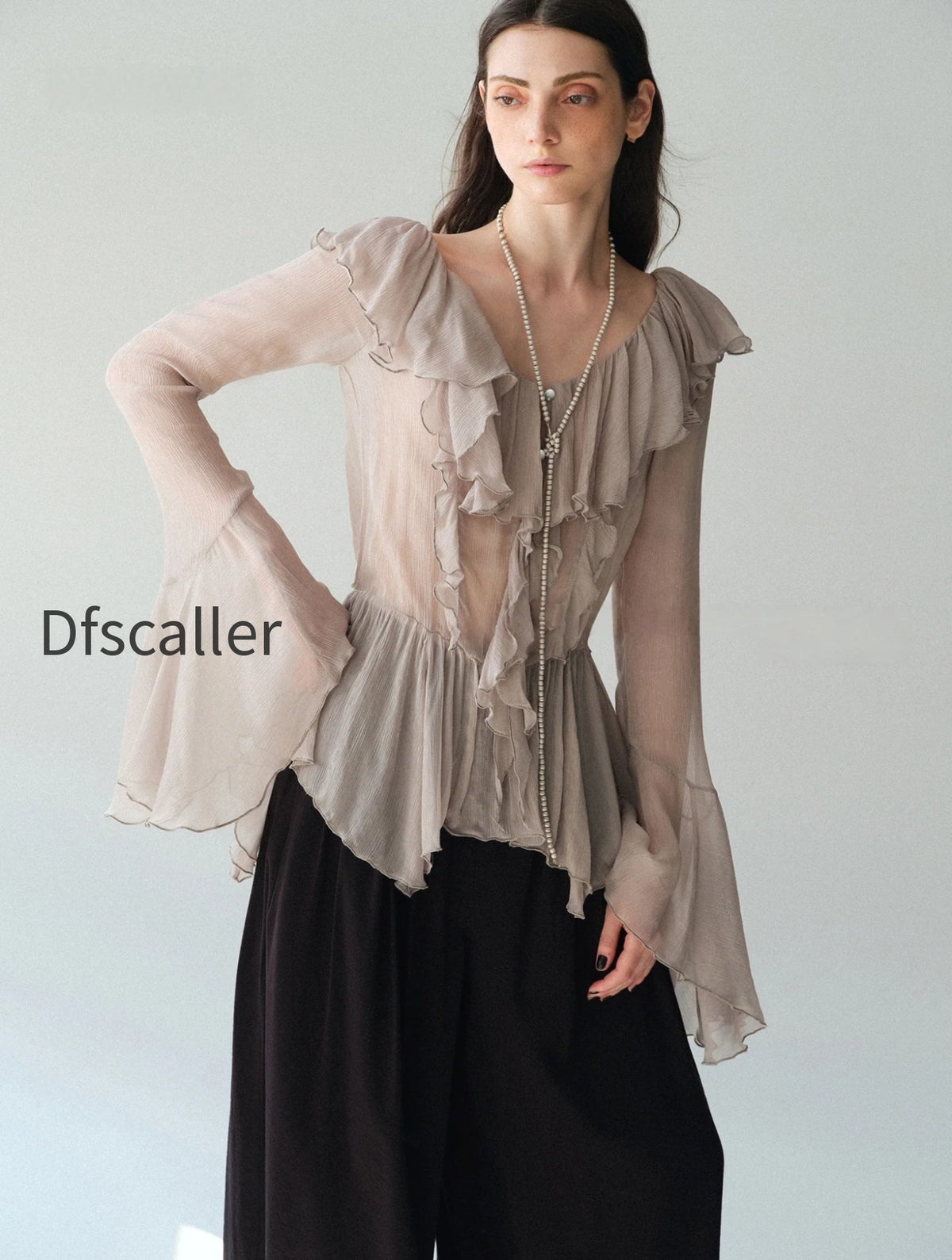 luxury-cupro-blend-ruffle-v-neck-blouse-draped-bell-sleeve-romantic-top